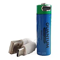 Аккумулятор литий-ионный Quantum USB Li-ion 14500 3.7V, 900mAh,1С с клеммным выступом blister+Type-C