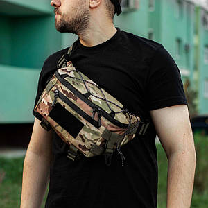 Бананка тактична чоловіча мультикам нагрудна сумка містка тканинна