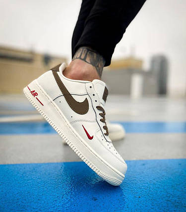 Чоловічі кросівки Nike Air Force 1 Low Essential Beige Brown mocco Найк Аір Форс бежеві шкіра, фото 1