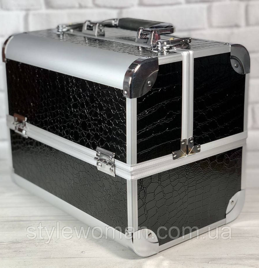 Бьюти кейс чемодан алюминиевый с ключом черный кроко для мастеров - фото 1 - id-p270393619