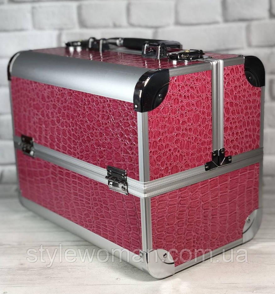 Бьюти кейс чемодан алюминиевый с ключом черный кроко для мастеров - фото 5 - id-p270393619