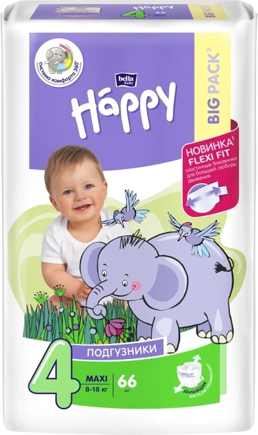 Підгузки дитячі Bella Baby Happy Maxi 8-18 кг 66 шт