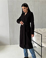 Демисезонное утепленное классическое кашемировое женское офисное пальто черного цвета