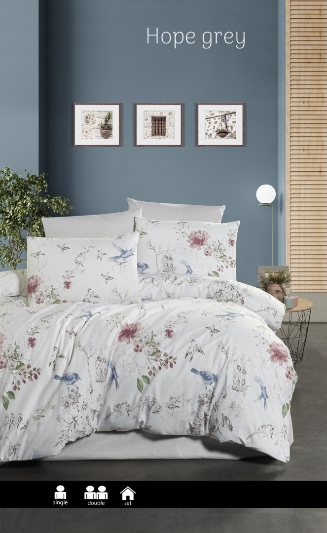 Постільна білизна євро розмір ранфорс  İssi Home Hope grey, фото 1