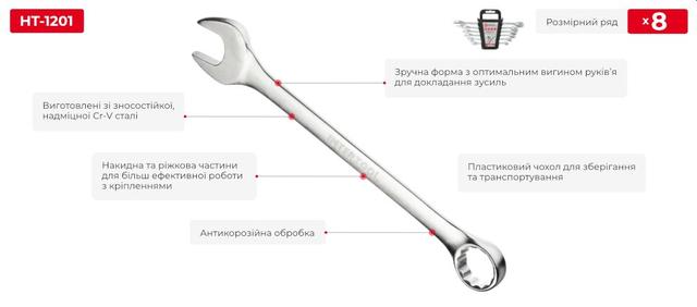 Набір ключів комбінованих 6 шт 8-17 мм CrV INTERTOOL HT-1201