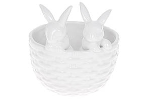 Корзинка керамічна кролики в кошику 15 см BonaDi 733-542