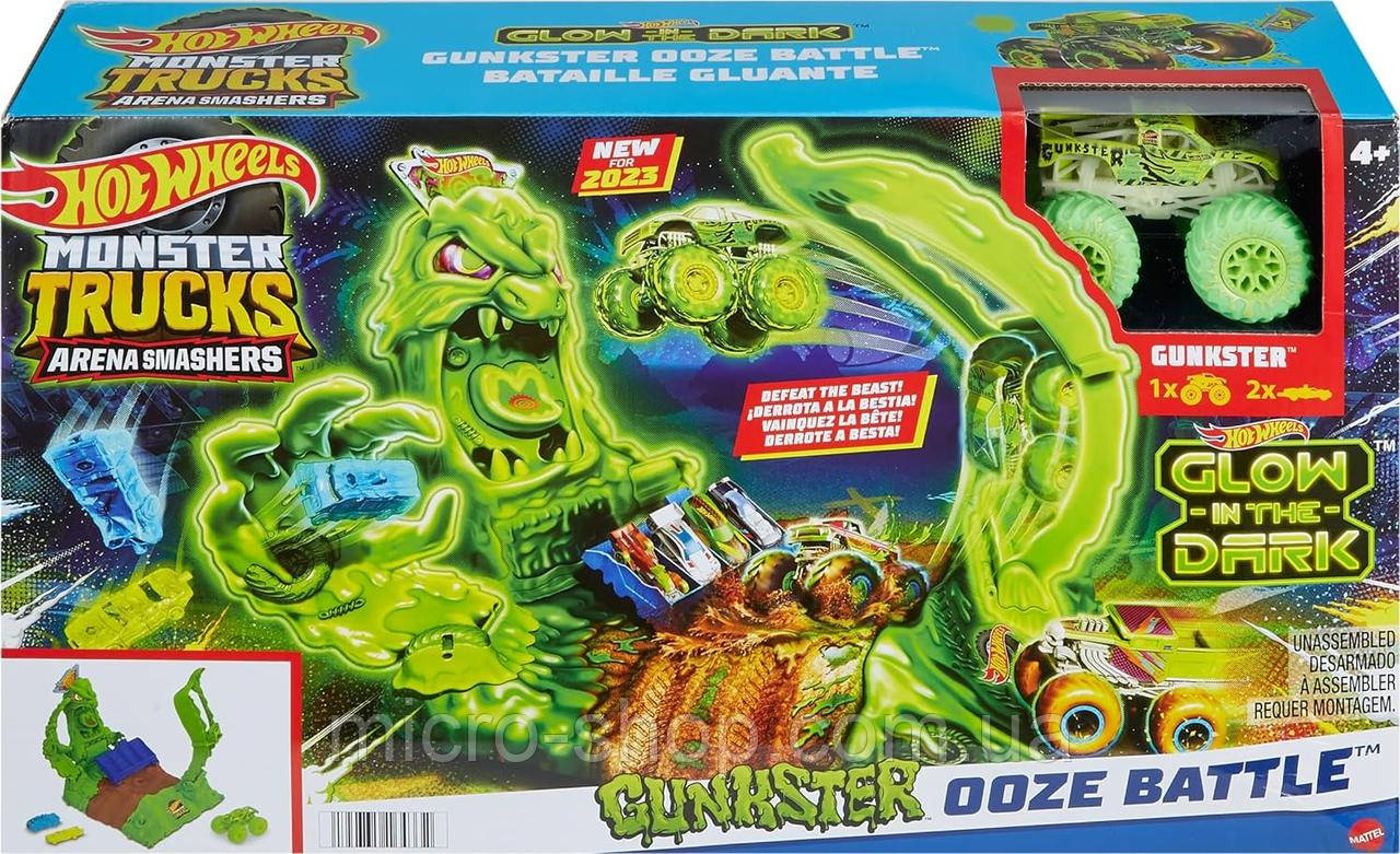 Трек Хот Вілс Монстр трак машинка, що світиться в темряві Hot Wheels Monster Trucks Glow-in-The-Dark Gunkster