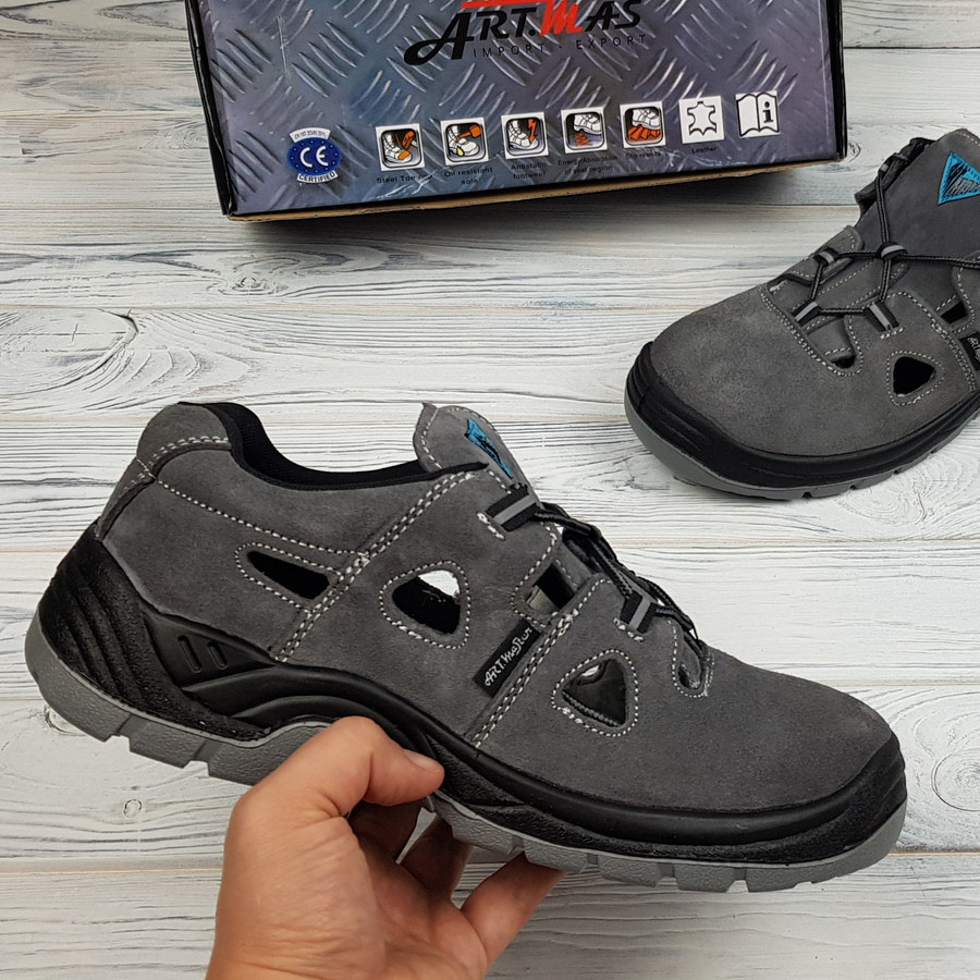 Спецвзуття захисне сандалі шкіряні робочі босоніжки з металевим підноском робоче взуття польша art master