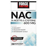Force Factor, Fundamentals, NAC, N-ацетил-L-цистеїн, 600 мг, 200 рослинних капсул