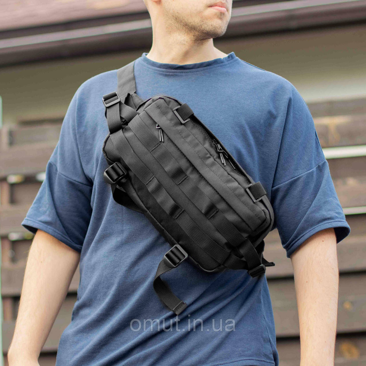 Нагрудна сумка через плече чорна тактична бананка велика міська, фото 1