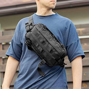 Нагрудна сумка через плече чорна тактична бананка велика міська