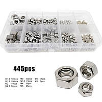 Набір Гайок 445шт Нержавіючих M1.4, M1.6, M2, M2.5, M3, M3.5, M4, M5, M6, M8 DIN 934 Spec (SP-0678445)