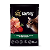 Вологий корм для дорослих котів Savory 85 г - ягня та буряк