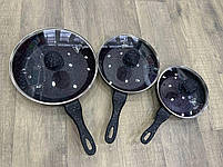 Набір сковорідок з кришками Top Kitchen TK00093  20 см, 24 см, 28 см, мармурове покриття, чорний, фото 3