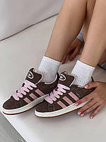 Коричневые с розовым кеды женские Adidas Campus. Стильные женские кроссовки Адидас Кампус.