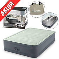 Надувне ліжко 137х191х46 см Intex 64904 Надувний матрац для сну з вбудованим насосом Велюрова для дачі