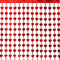 Шторка завіса із фольги для фото зон Серця червоні 1х2 метри