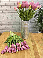 Цветы искусственные из силикона (гелевые) 40 см. Тюльпан темно розовый (за букет = 5 шт)