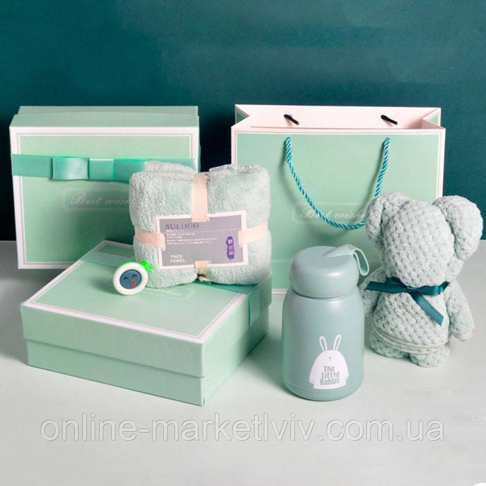 Набір подарунковий Simple Life (термокухоль, рушник, іграшка), М'ятний / Подарунковий комплект для жінки