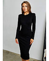 Жіноча сукня-футляр з акцентними плечима, 42-44; 46-48, чорний, еко-замша.