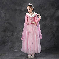 Платье Розовое с шлейфом и мехом