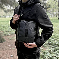 Мужская сумка через плечо брендовая, черная барсетка из экокожи с нашивкой логотипа Puma и плечевым ремнем