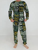 Пижама махровая мужская с надписями Triko 56-58 Зеленая (20791175-3)