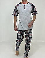 Пижама мужская Mark Triko футболка штаны в клетку 50-52 Серая 56937596-1