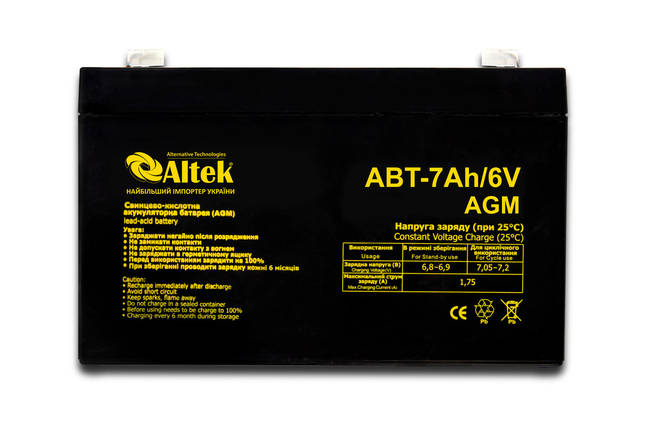 Акумулятор ALTEK ABT 7Ah 6V AGM, фото 1