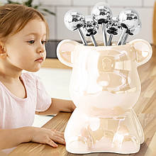 Керамічна чаша набір для фондю зі шпашками Бежевий (WAN)