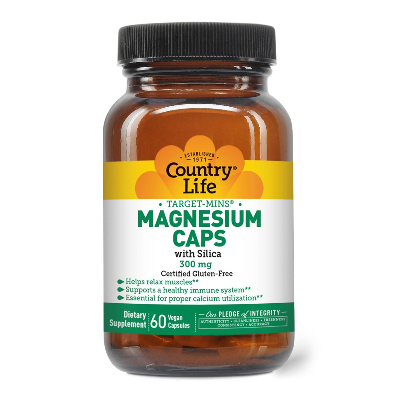 Магній із кремнієм Country Life Target-Mins Magnesium Caps with Silica 300 mg 60 Vegan Capsules, фото 1