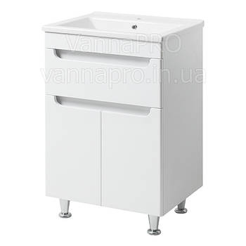 Тумба ЮВВІС для ванної кімнати 55 см біла підлогова ЕЛЬБА з умивальником ТРІО