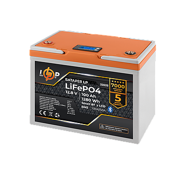 Акумулятор LP LiFePO4 12,8V - 100 Ah (1280Wh) (BMS 100A/50А) пластик LCD Smart BT