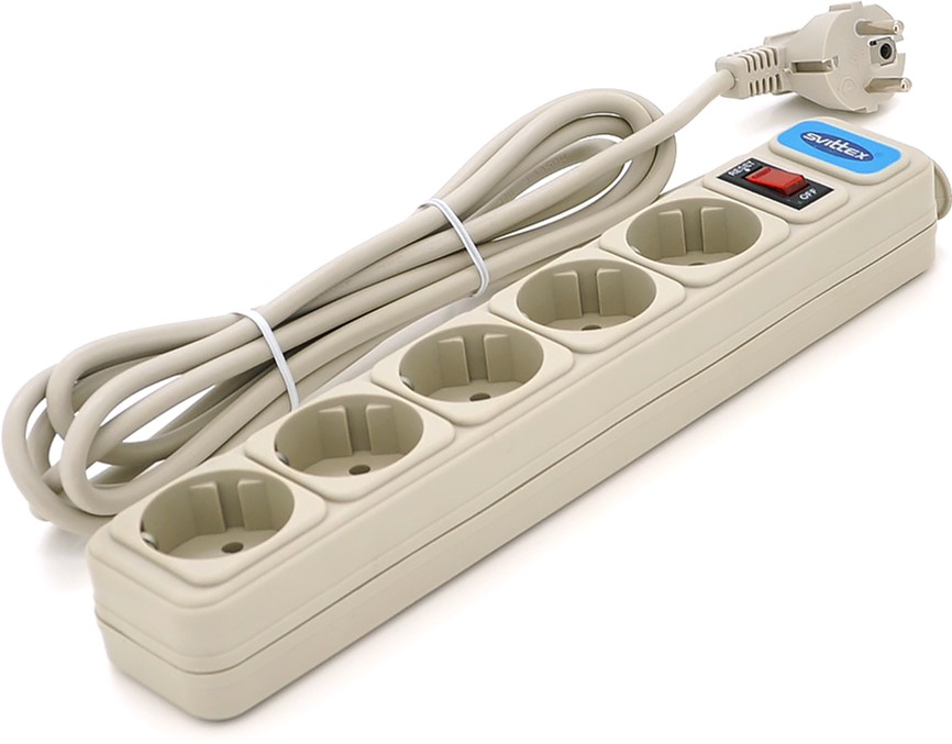 Мережевий подовжувач Svittex SV-003, 220 В, 10 А, 5 розеток, 5.0 м Сірий, фото 1