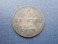 Монета 6 крейцеров Австро-Венгрия 1849 А серебро нечастая