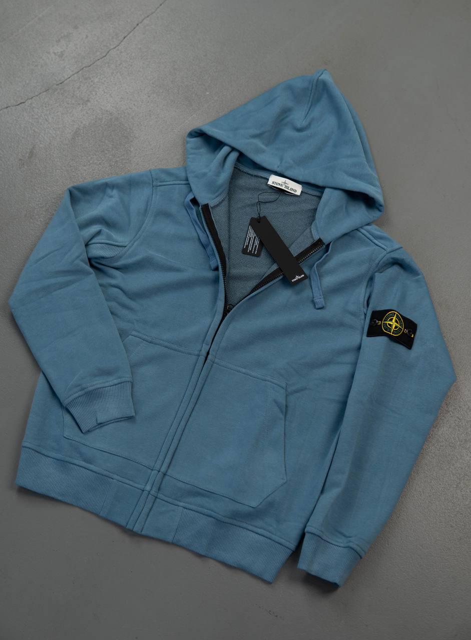Чоловіча кофта Stone Island синя весняна осіння Зіп худі Стон Айленд на блискавці з патчем
