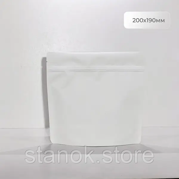 Дой-пак 200х190 білий soft touch (250г) + zip-замок дно