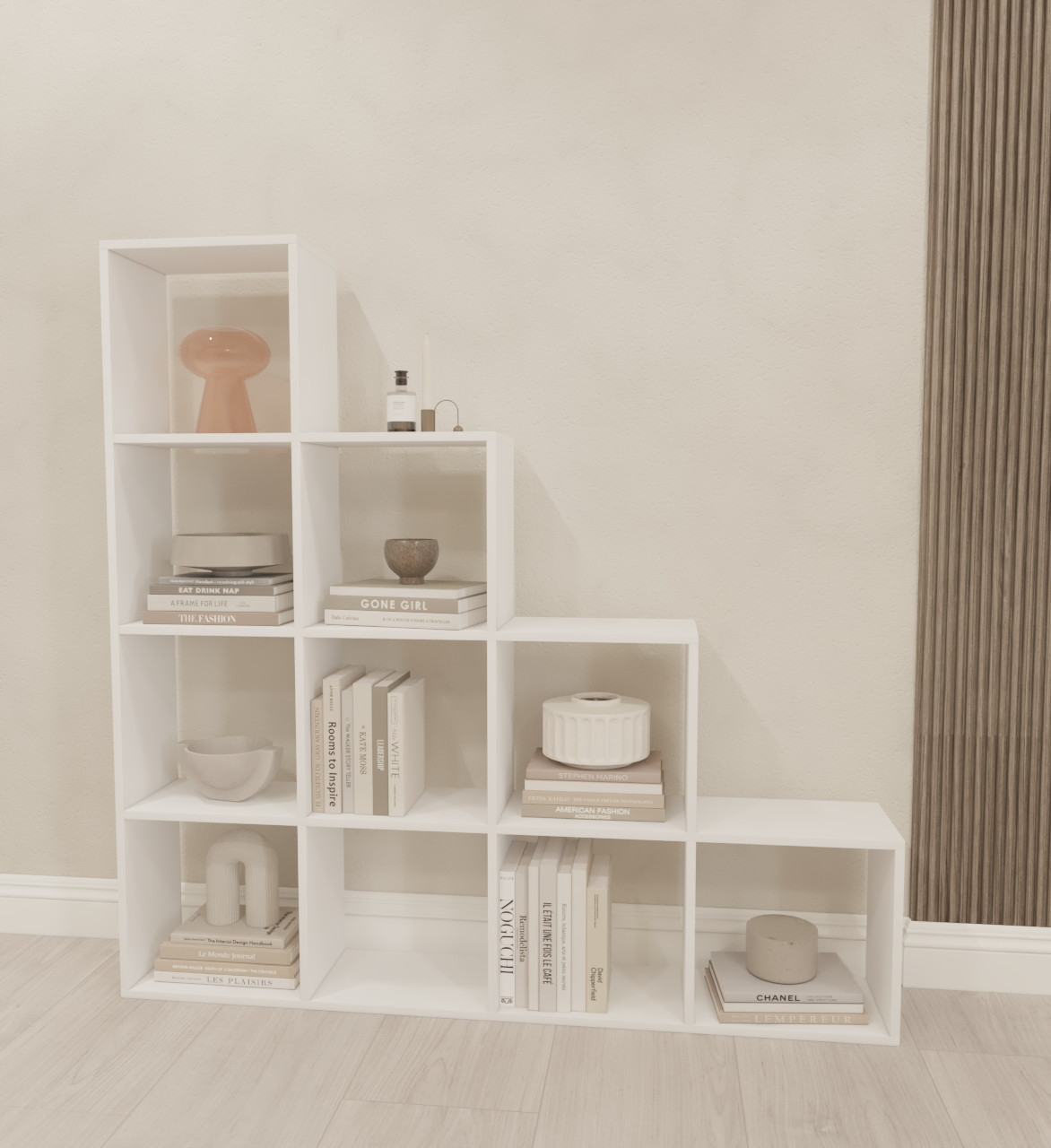 Стелаж драбинка на 10 осередків з Ламінованого ДСП Полиці гіркою для книг та квітів у будинок чи офіс, фото 1