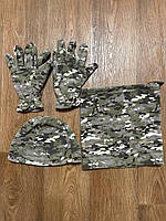 Военный комплект для служащих с шапкой, бафом и перчатками, тактический комплект зимний цвет Хаки Камуфляж tru