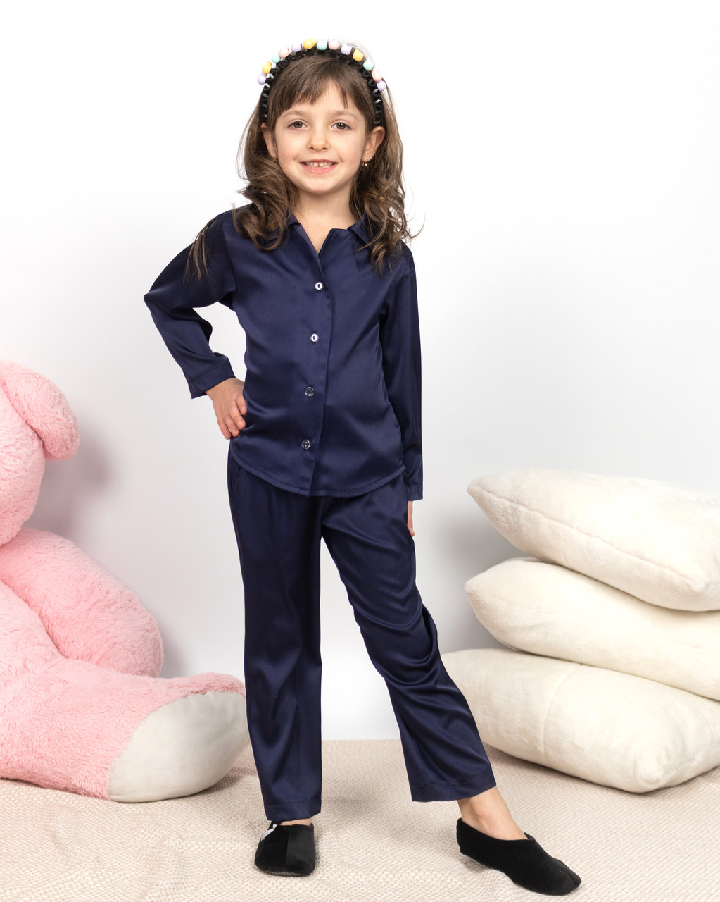 Піжама дитяча домашня шовкова сорочка зі штанами Темно-синій