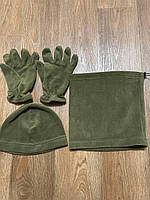Военный комплект для служащих с шапкой, бафом и перчатками, тактический комплект зимний Оливковый tru
