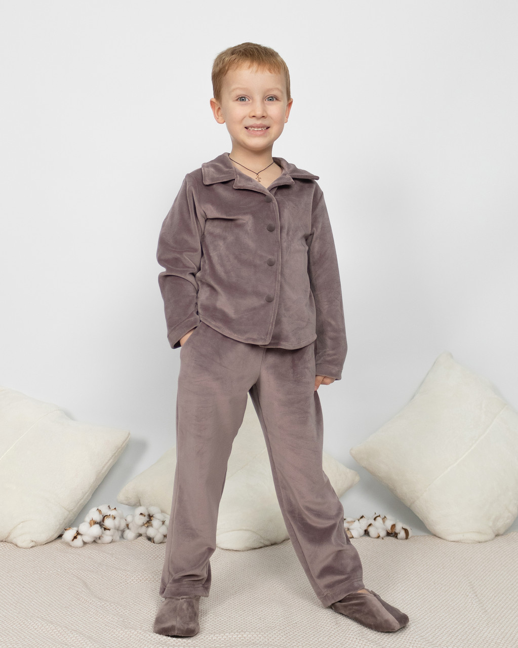 Піжама дитяча домашня велюрова сорочка зі штанами Мокко