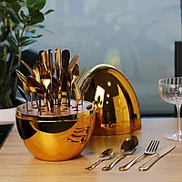 Набір столового приладдя з неіржавкої сталі на 6 персон в оригінальному золотом кейсі 24 штуки