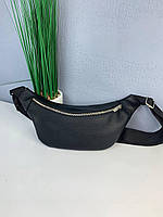 Черная кожаная сумка-бананка с регулируемым поясным ремнем и отделением на молнии tru
