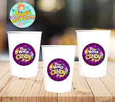 Стаканчики "Віллі Вонка. Чарлі та шоколадна фабрика" білі з круглою наклейкою (поштучно) одноразові