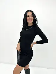 Сукня в рубчик в обтяжку міні чорна з довгим рукавом