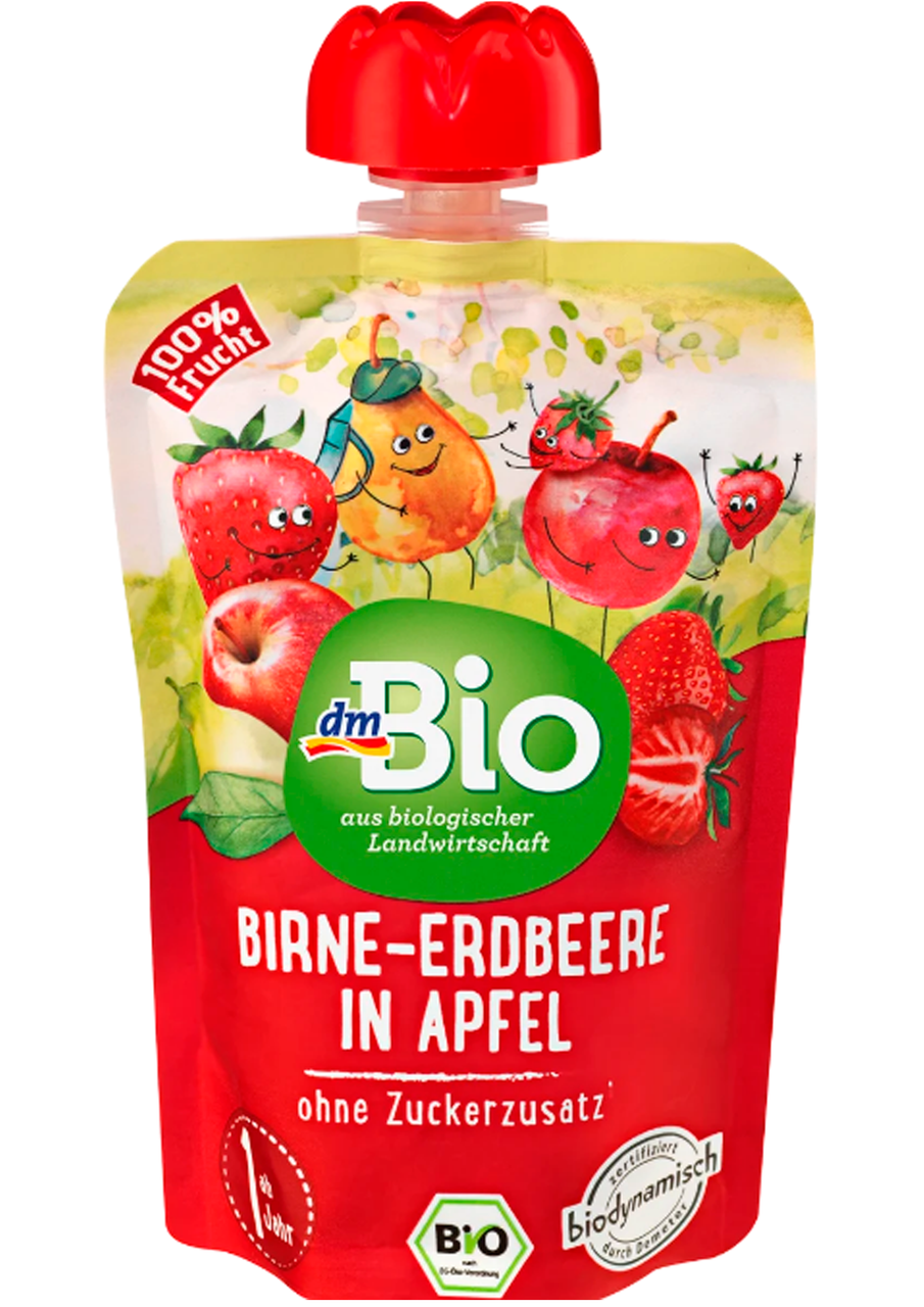 Пюре DM Bio груша-полуниця-яблуко від 1 року, 100 г, фото 1