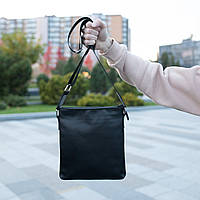 Сумка-мессенджер из натуральной кожи, мужская сумка классическая, сумка через плечо кожаная Черная tru