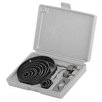 Набір корончатих свердел по деревині 19-127 мм 16 шт (19, 22, 29, 32, 38, 44, 54, 64, 76, 89, 102, 127 мм) INTERTOOL BT-0026