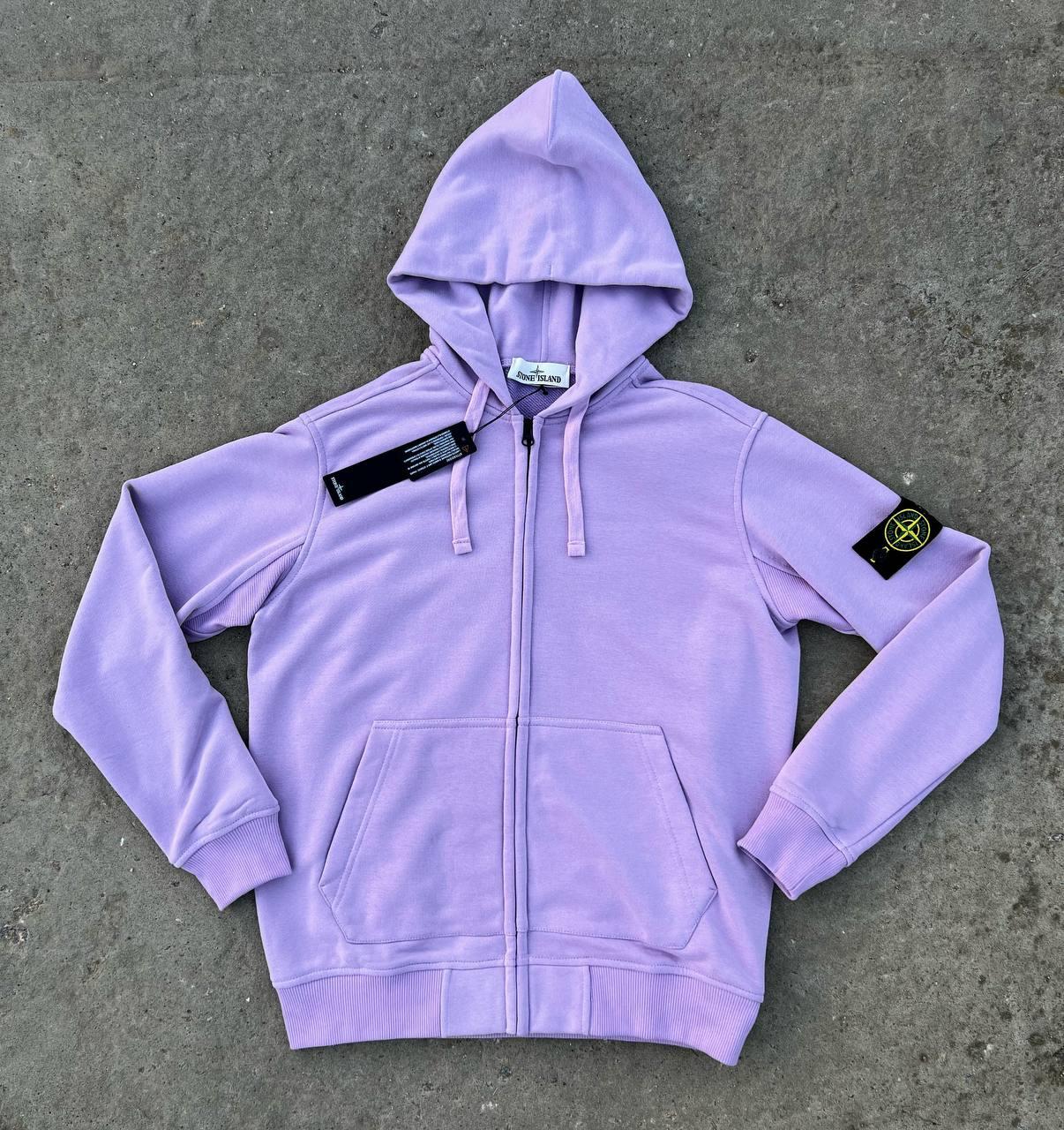 Чоловіча кофта Stone Island лілова весняна осіння Зіп худи Стон Айленд на блискавці з патчем